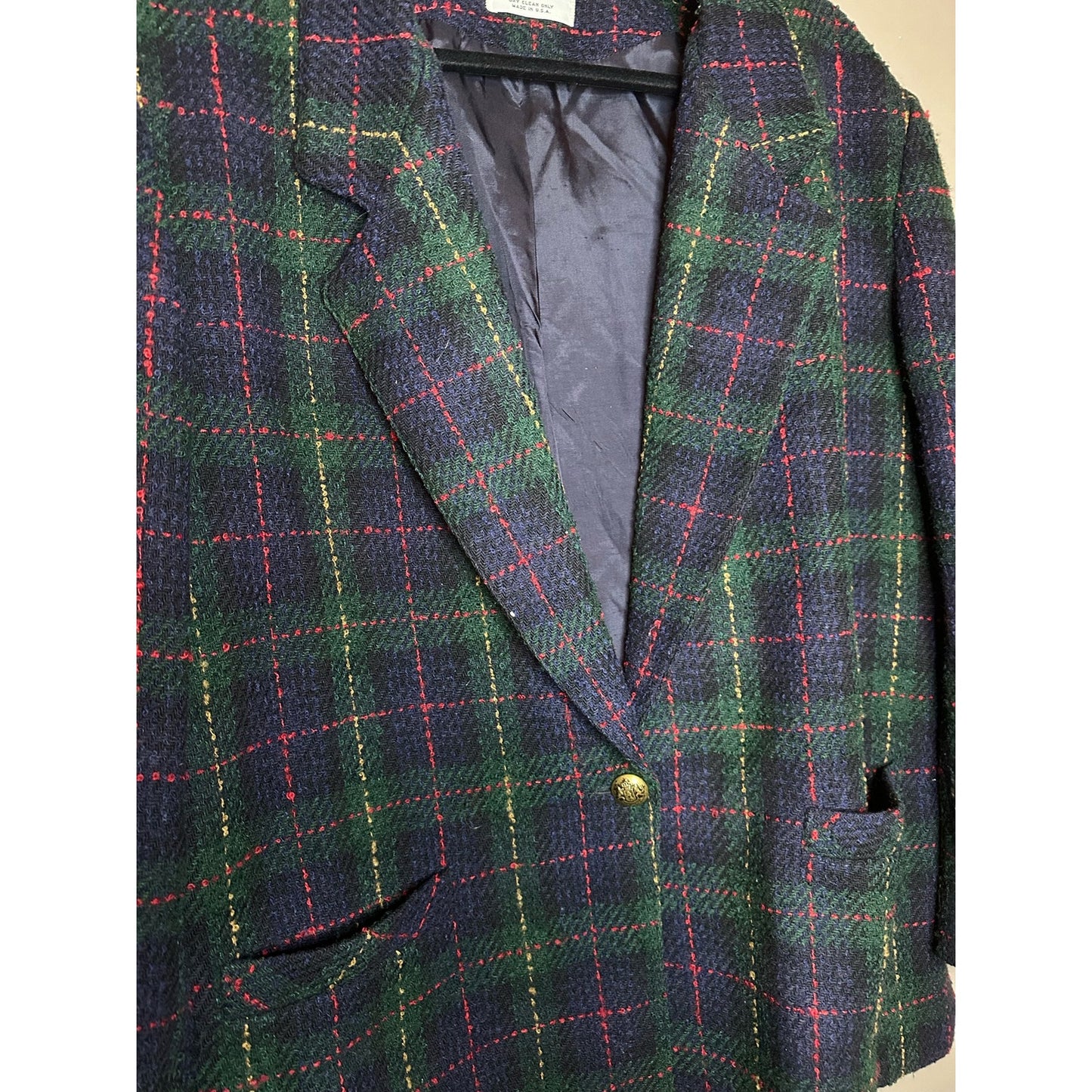 Vintage Alfred Dunner Christmas Red Green Blue 100% Wool Blazer Size 18