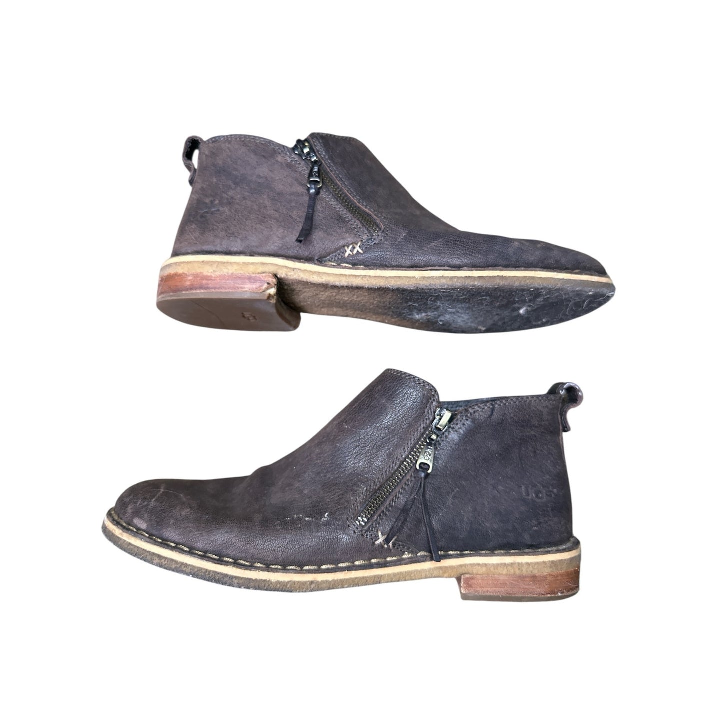 Women's Ugg Clementine Brown/ Black Suede Leather Ankle Chelsea Booties Size 10