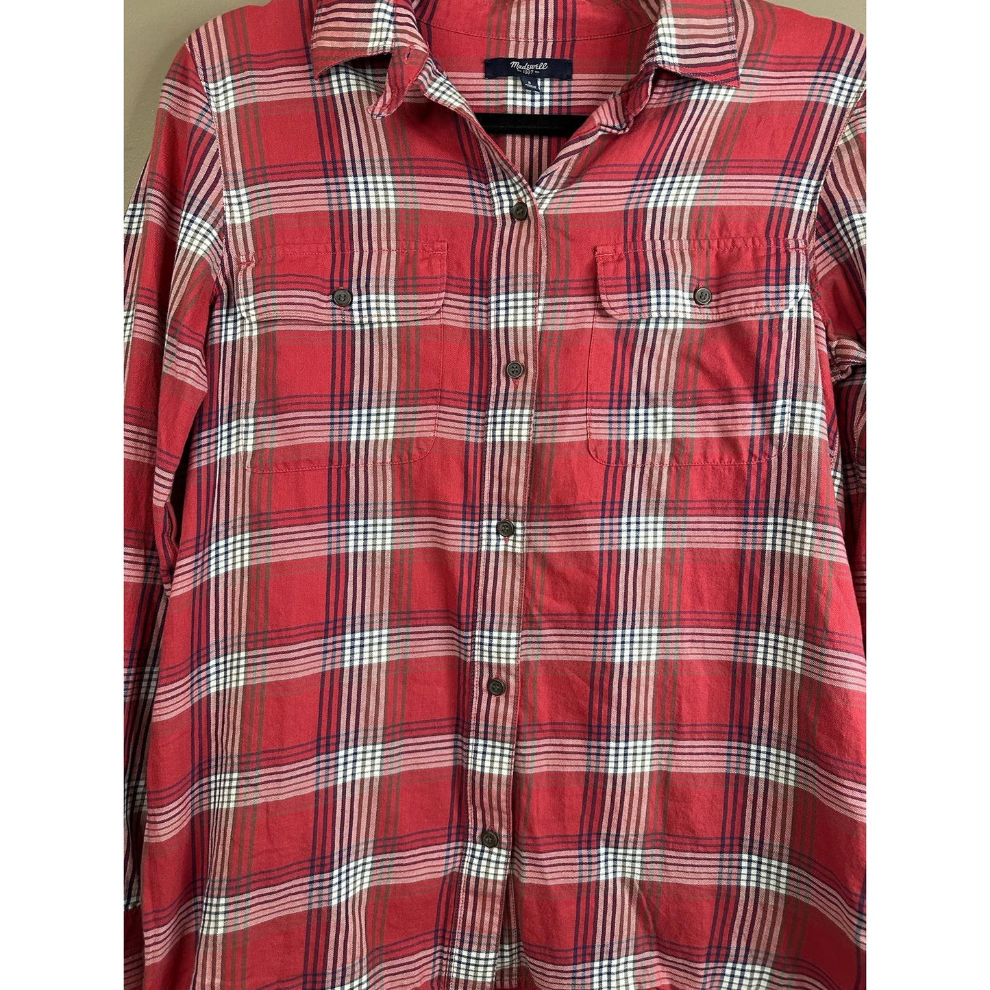 Madewell Ex-Boyfriend Long Sleeve Button Down Flannel Plaid Blouse Size Small
