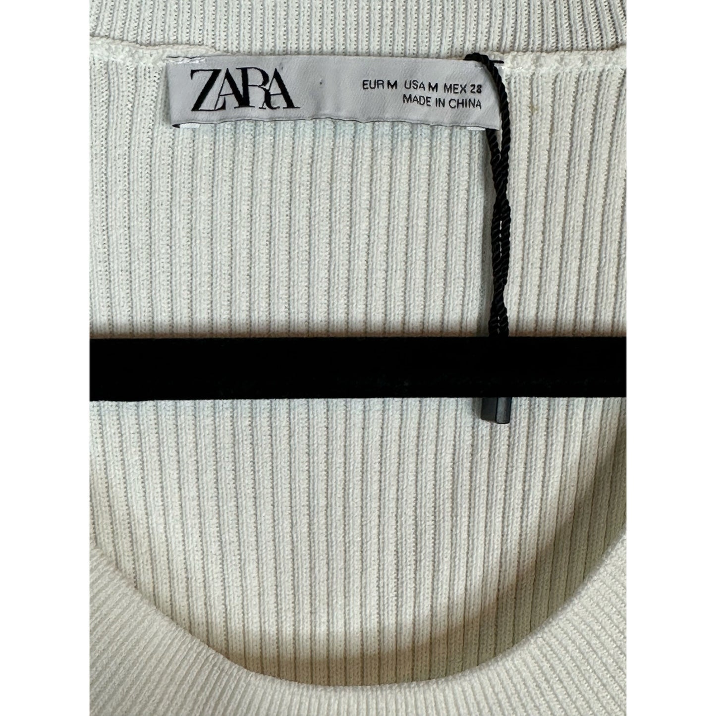 Zara NWOT White Short Puff Sleeve Scoop Neck Midi Fit Flare Dress Size Medium