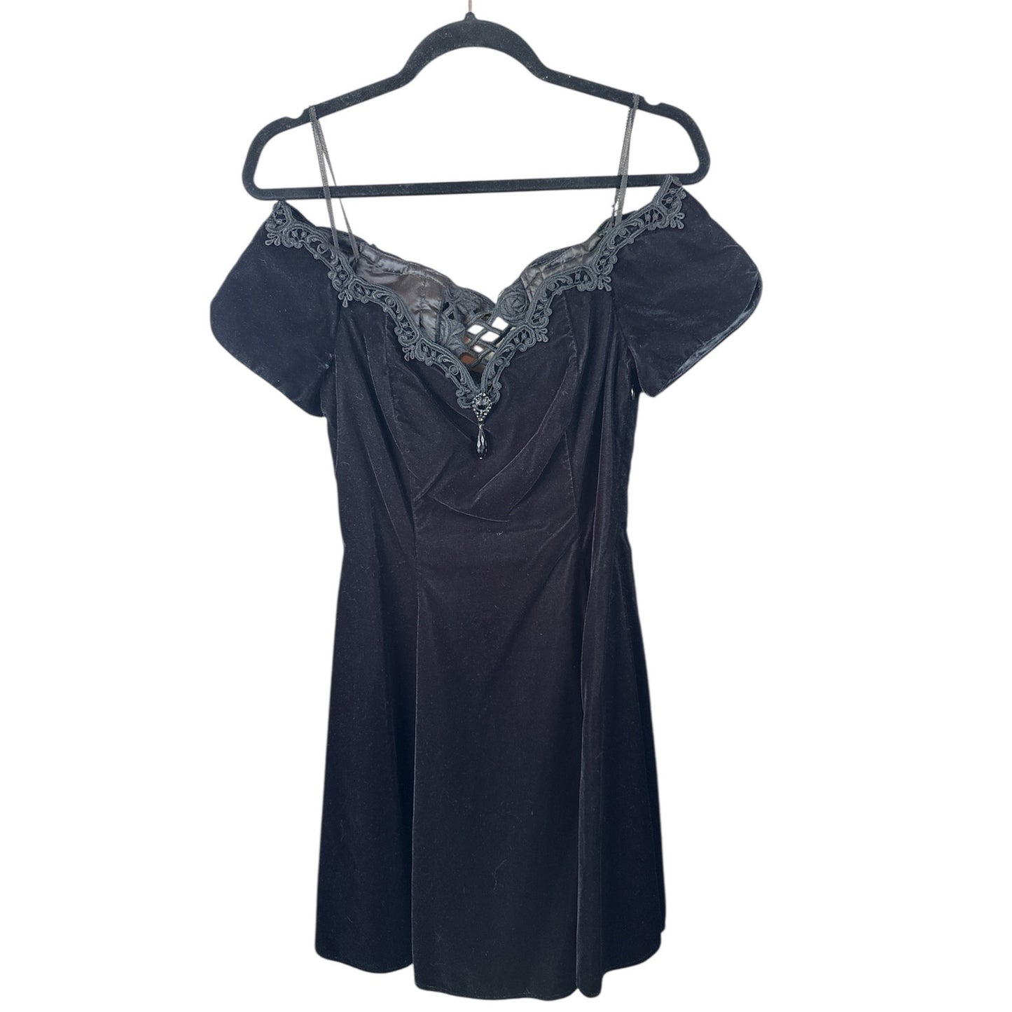 Vintage Scott McClintock Off Shoulder Velvet Lace Detail Black Mini Dress Size 6