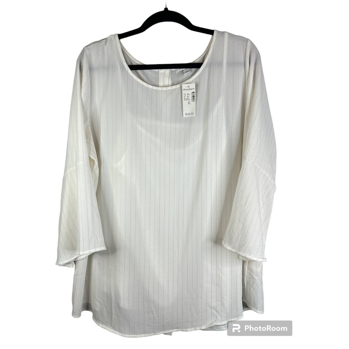NWT Roz & Ali White Gold Long Bell Sleeves Blouse Under Tank Size XL