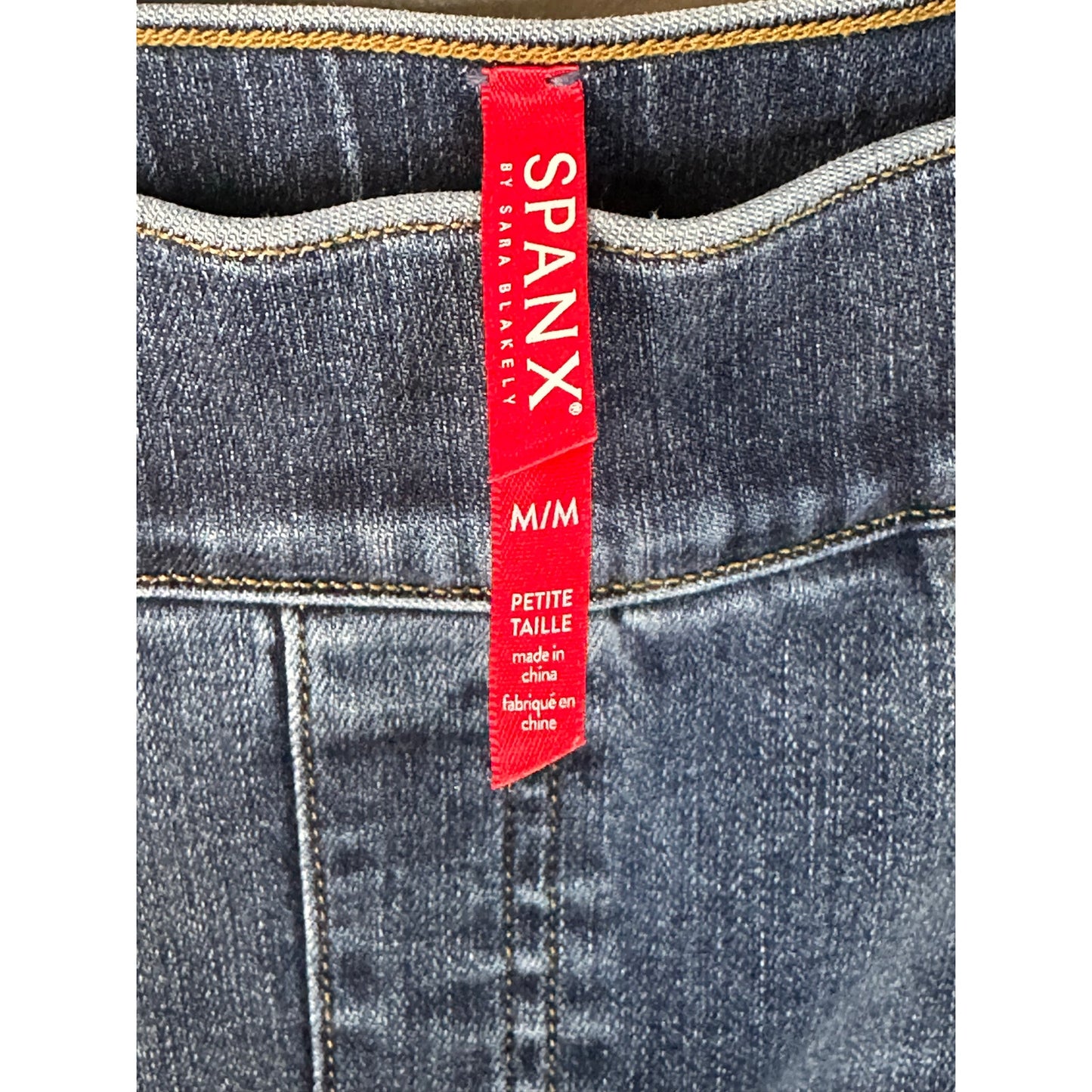 Spanx Blue Jean Denim Distressed Raw Hem Shaping Skinny Jeans Size Medium