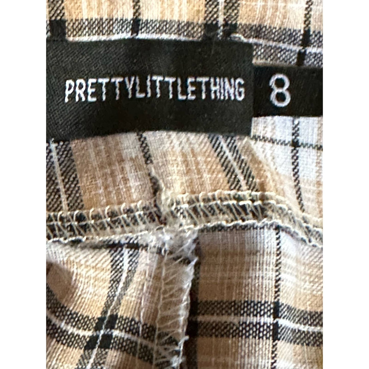 Prettylittlething Beige Plaid Side Zip Up Flare Dress Pants Size 8