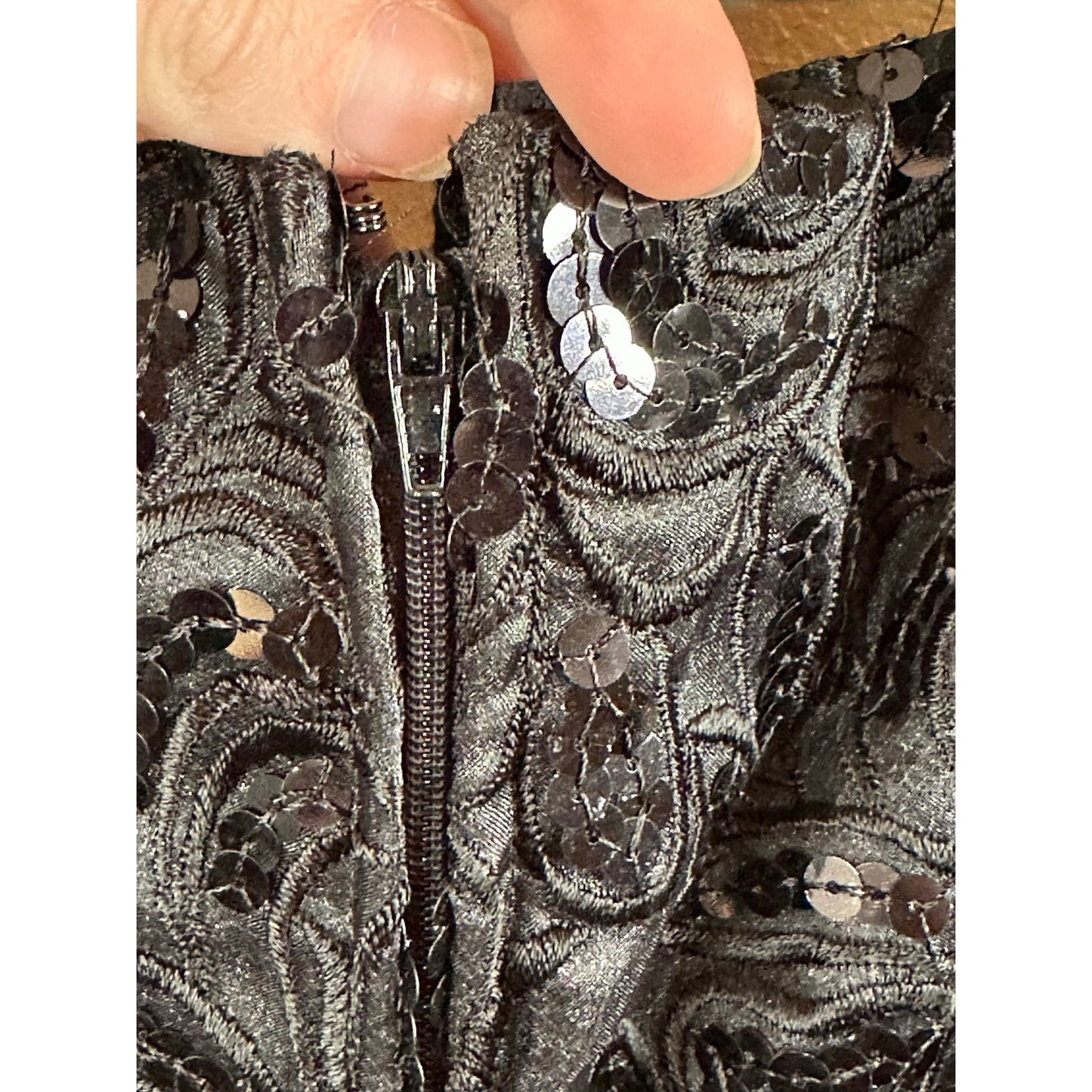 Vintage 70s Made in US By ILGWU Black Off Shoulder Sequin Fitted Dress Size 9/10