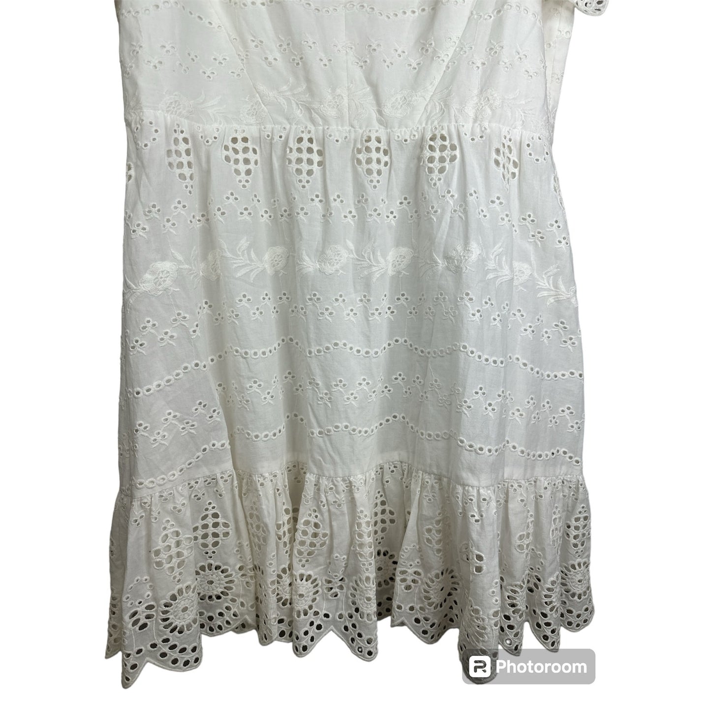 Gianni Bini White Short Puff Sleeve Off Shoulder Eyelet Detail Dress Size 12