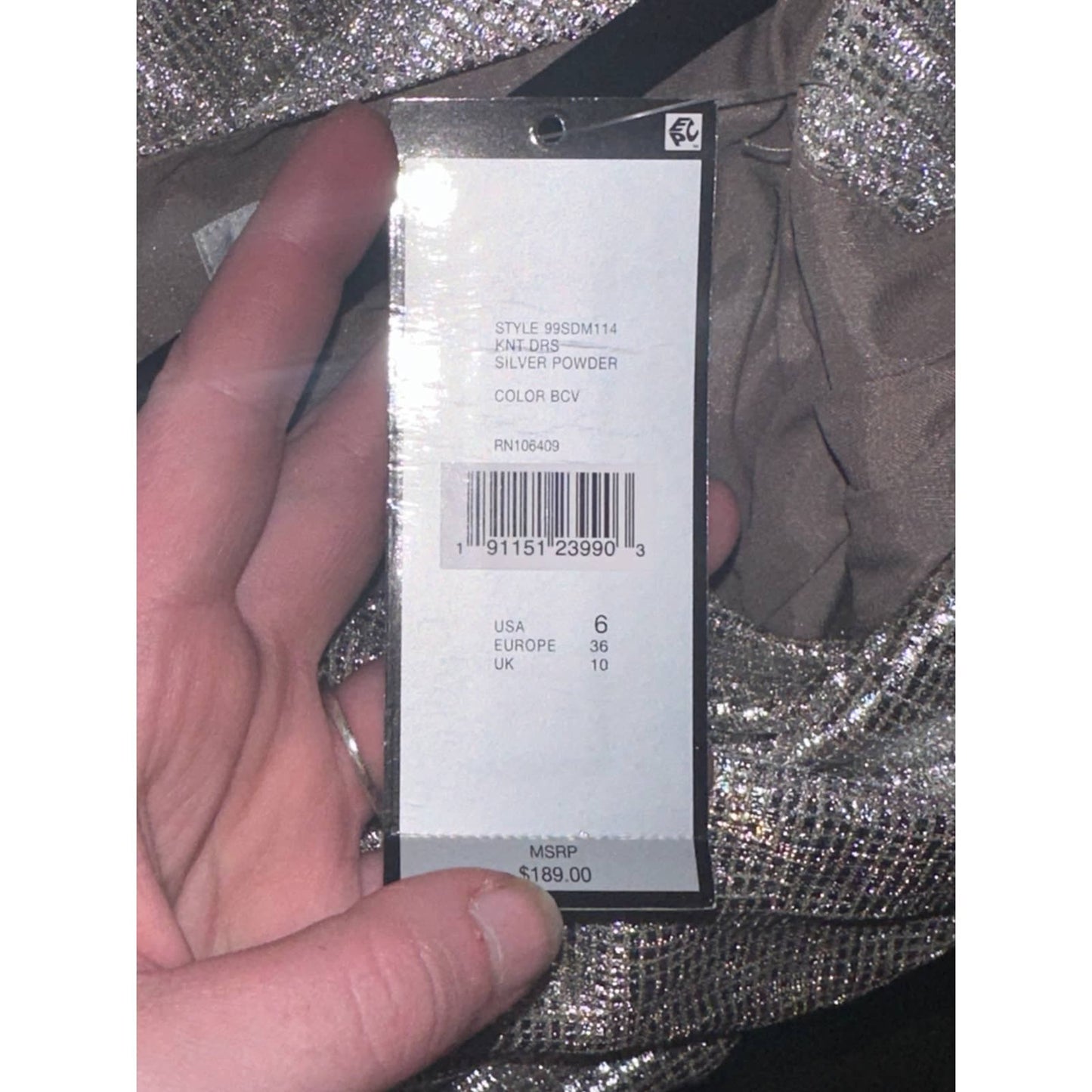 NWT Tahari Short Sleeve Maxi Sheath Silver Shiny Cowl Neck Formal Dress Size 6